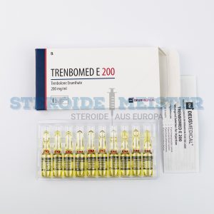 TRENBOMED E 200 von Deus Medical, Trenbolone Enanthate, 200 mg/ml, 10 Ampullen, ein starkes anaboles Steroid zur Unterstützung von Muskelaufbau und Leistungssteigerung.