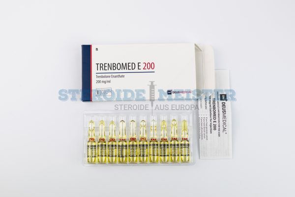 TRENBOMED E 200 von Deus Medical, Trenbolone Enanthate, 200 mg/ml, 10 Ampullen, ein starkes anaboles Steroid zur Unterstützung von Muskelaufbau und Leistungssteigerung.