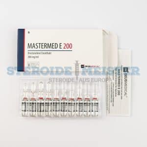 Mastermed E 200 (Drostanolone Enanthate) von Deus Medical, 10 Ampullen mit 200mg/ml, zur Förderung von Muskelmasse und Definition.