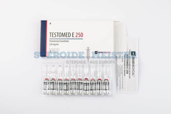 Testomed E 250 (Testosteron-Enanthat) von Deus Medical, 10 Ampullen mit 250mg/ml, zur Testosteronersatztherapie und Muskelaufbau