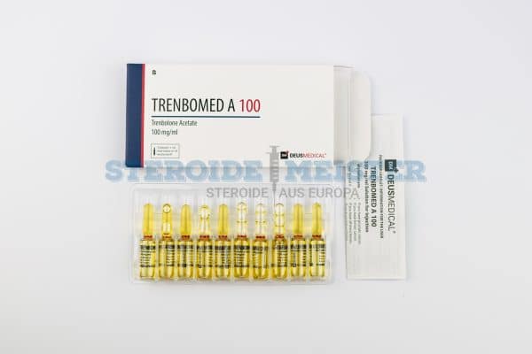 Trenbomed A 100 (Trenbolonacetat) von Deus Medical, 100mg/ml in einer Packung mit 10 Ampullen, geeignet für den gezielten Muskelaufbau und die Verbesserung der körperlichen Leistung