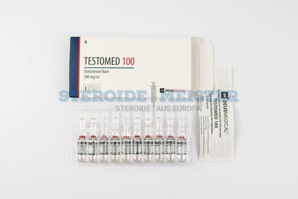 Testomed 100 (Testosteron-Basis) von Deus Medical, 10 Ampullen mit 100mg/ml, für schnelle Testosteronwirkung und Leistungssteigerung