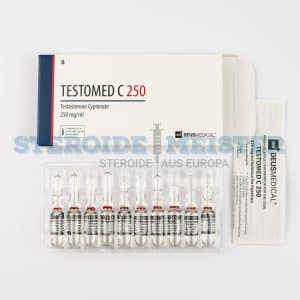 Testomed C 250 (Testosteron Cypionat) von Deus Medical, 10 Ampullen mit 250mg/ml, für langfristige Testosterontherapie und Muskelaufbau