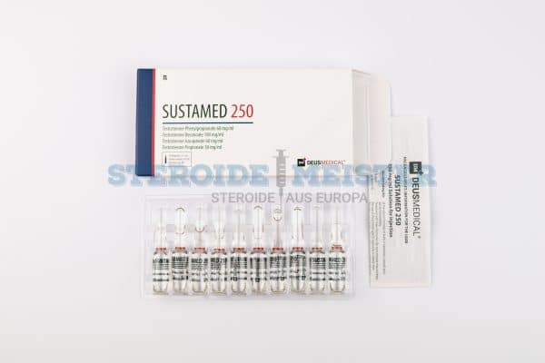 Sustamed 250 (Sustanon) von Deus Medical, 10 Ampullen mit 250mg/ml, zur Kombination von Testosteronestern für effektiven Muskelaufbau und Leistungssteigerung