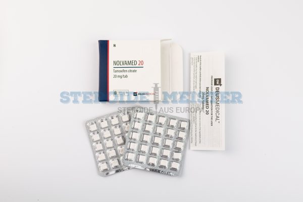 Nolvamed 20 (Tamoxifen-Zitrat) von Deus Medical, 20 mg/Tablette, ein selektiver Östrogenrezeptormodulator zur Behandlung von Östrogen-bedingten Nebenwirkungen