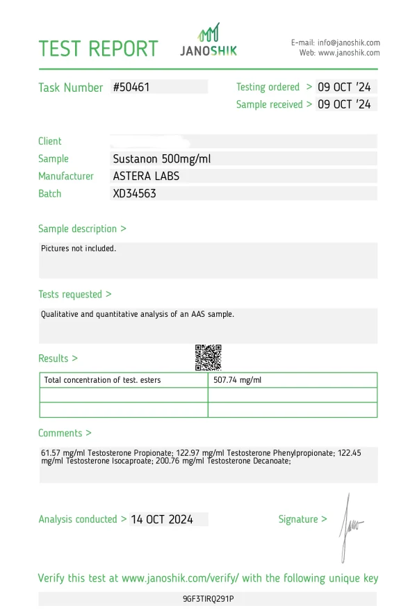 Sustanon 500 Astera Laboratory test
