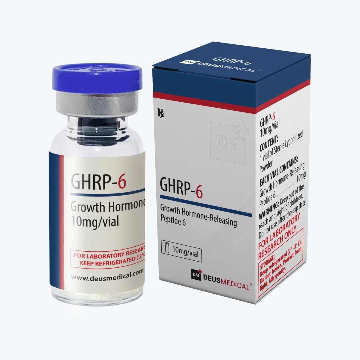 GHRP-6 PEPTIDE Deus Medical 1 GHRP-6 PEPTIDE Deus Medical – Fläschchen mit Verpackung