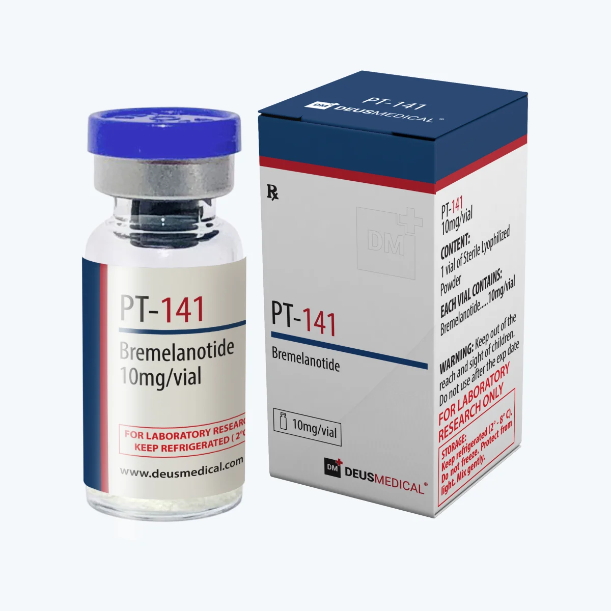 PT-141 PEPTIDE Deus Medical 1 PT-141 PEPTIDE Deus Medical – Fläschchen mit Verpackung