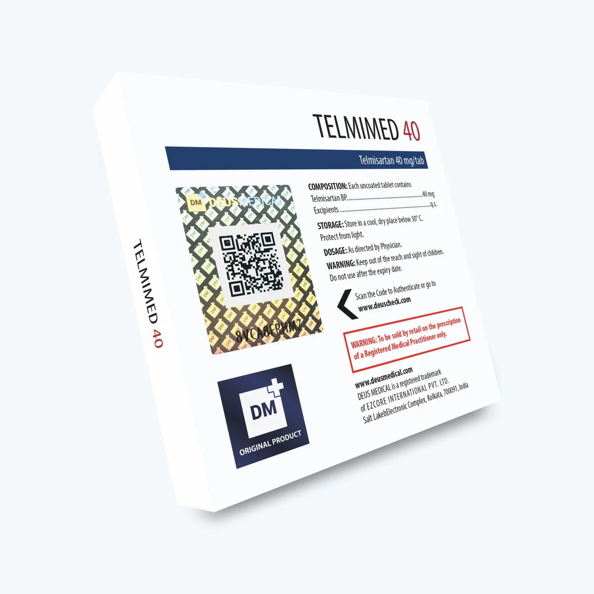 TELMIMED 40 (Telmisartan) Deus Medical 3 TELMIMED 40 (Telmisartan) Deus Medical – Rückseite der Verpackung mit Echtheitscode