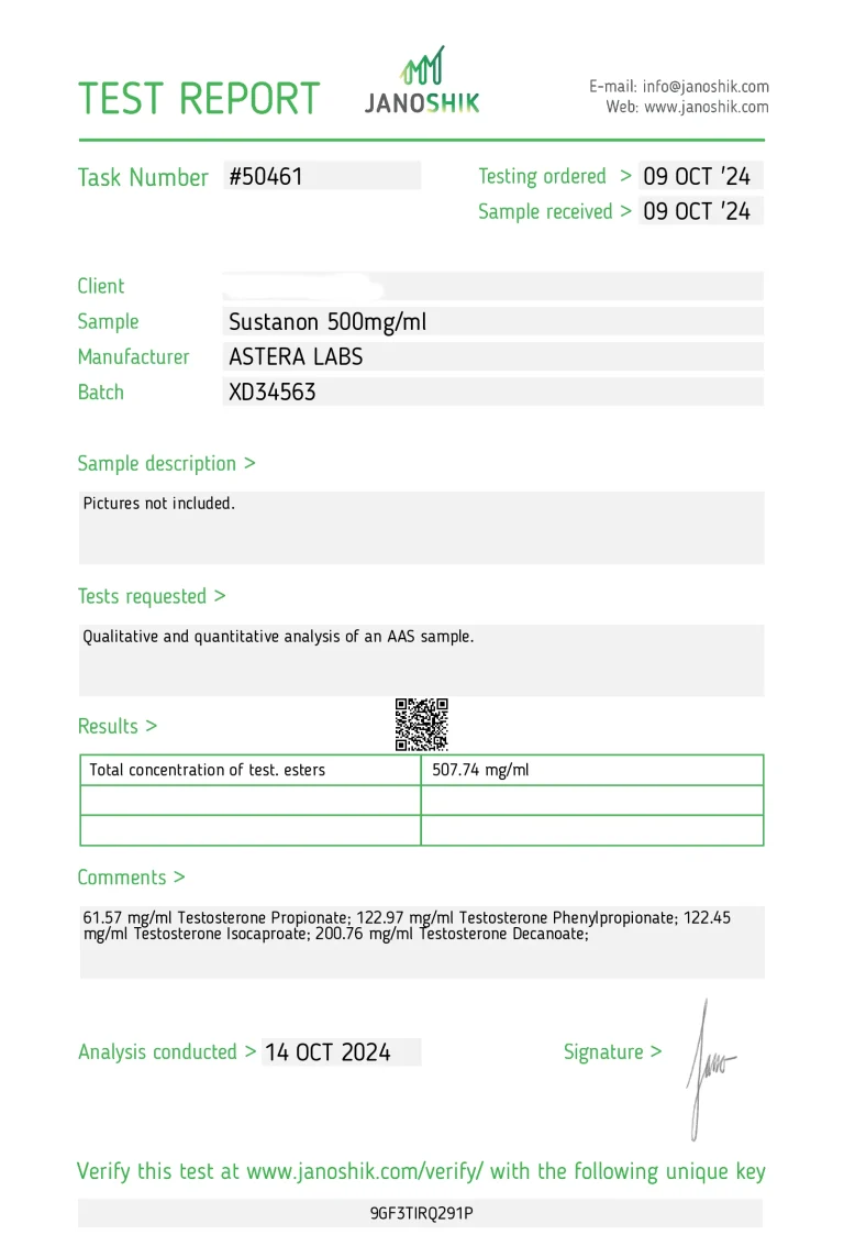Laborbericht Sustanon 500 Astera Labs 10ml [500mg/ml]