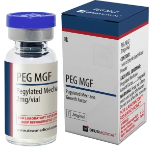 PEG-MGF Pegylated Mechano-Growth Factor Deus Medical – 2 mg Fläschchen langwirksames IGF-1-EC-Analogon zur lokalen Muskel-Hypertrophie, verstärkten Proteinsynthese und beschleunigten Regeneration nach intensivem Training – intramuskulär injizierbar
