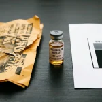 Trenbolon-Injectable-Vial zwischen zerknittertem-warmem-Boulevardblatt-Mythos-Darstellung links und sauberem-kühlem-Forschungsdokument-mit-Balkendiagramm-Effektgröße rechts – Roid-Rage-Mythos-versus-Evidenz: Pope-Kouri-Hudson-2000-RCT-84-Prozent-minimale-Effekte-12-Prozent-mild-hypomanisch, Chegeni-2021-Meta-Analyse-Hedges-g-0-171, Trenbolon höchstes-Risiko-psychiatrischer-Effekte durch ZNS-Androgenrezeptor-Aktivierung, Post-Cycle-hypogonadaler-Depressionszustand