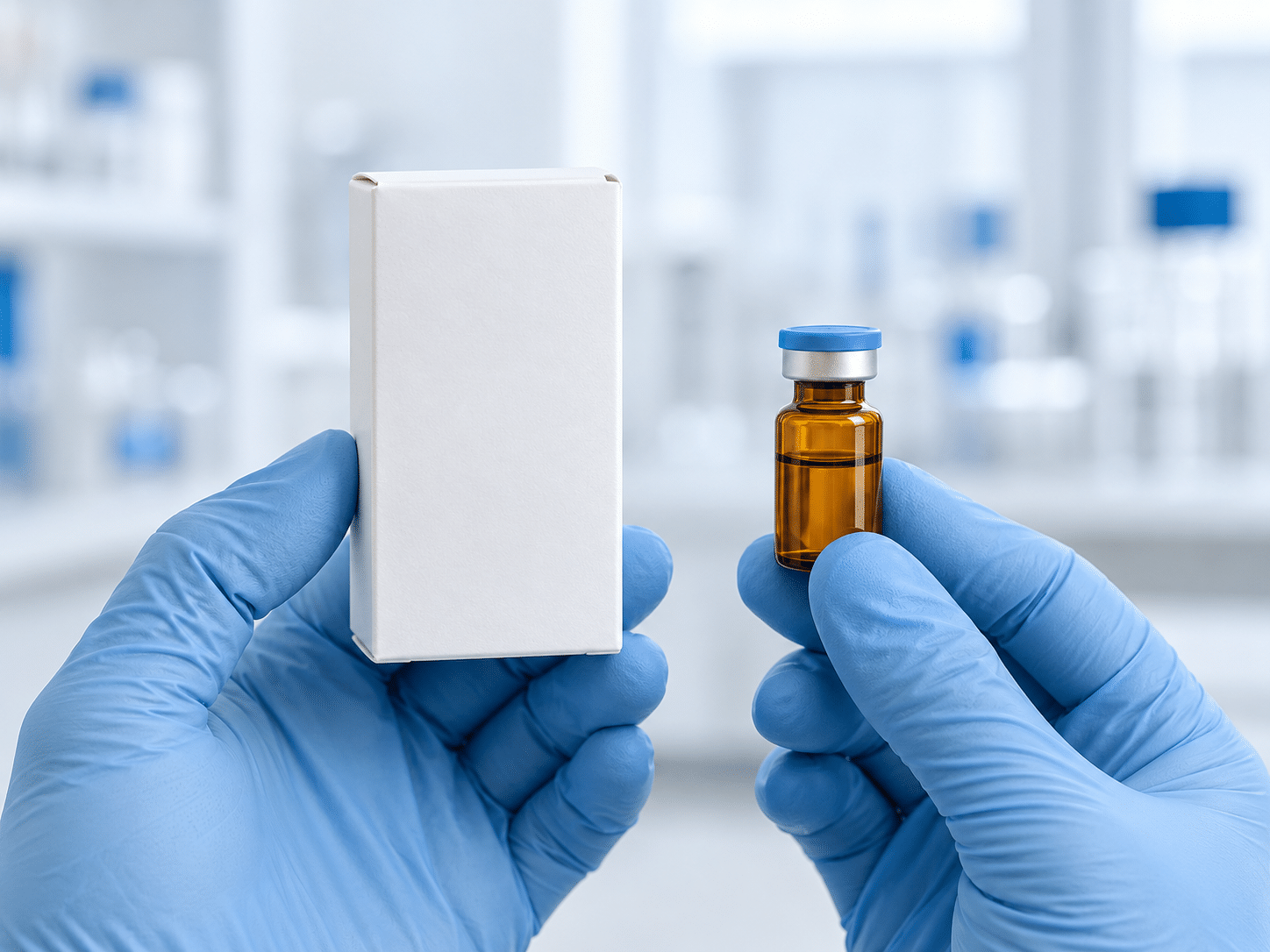 Pharmazeutische Verpackung in behandschuhten Händen