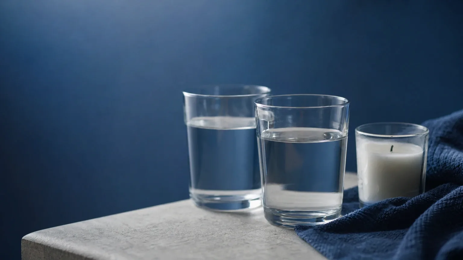 Zwei Wassergläser, Kerze und Decke auf einem Nachttisch aus Stein – 5 Wege, wie Steroide dein Sexleben beeinflussen
