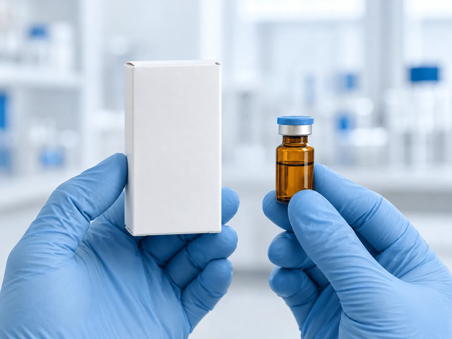 Startseite 3 Pharmazeutische Verpackung in behandschuhten Händen