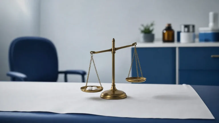 Messingwaage mit Tabletten auf einer Waagschale – Anabole Steroide: Vorteile, Risiken und Missverständnisse
