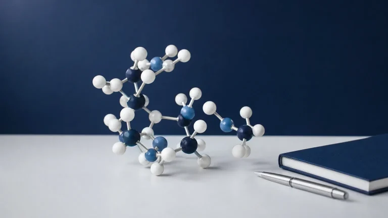 Kugel-Stab-Molekülmodell aus zwei passenden Teilen auf einer Laborbank – Androgenrezeptor: Funktion und Bindung