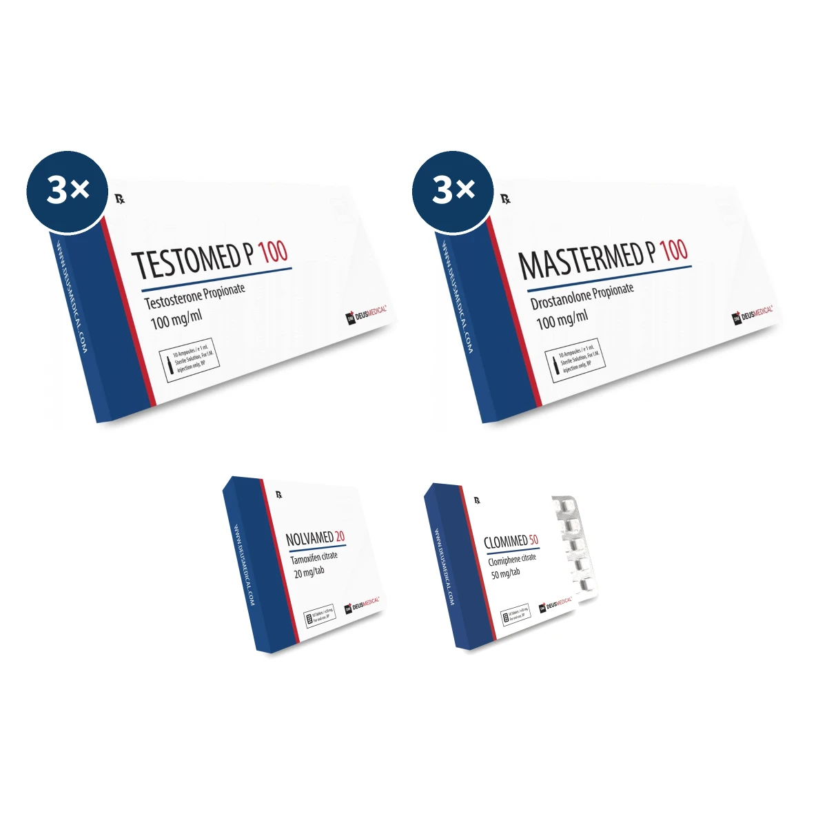 Masteron Kur Plan – Trockene Definition in 10 Wochen (Testosteron + Masteron Propionat) 1 Masteron Kur Plan für Männer mit drei Packungen Testomed P 100 Ampullen, drei Packungen Mastermed P 100 Ampullen sowie Nolvamed 20 mg und Clomimed 50 mg Tabletten für 10 Wochen trockene Definition mit PCT.
