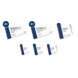 Trenbolon Testosteron Anadrol Kur für extreme Masse – drei Schachteln Trenbomed A 100 und drei Schachteln Testomed P 100 Ampullen, eine Packung Anadromed 50 Tabletten, dazu Cabermed, Nolvamed und Clomimed für einen 10-wöchigen Massestack mit PCT.