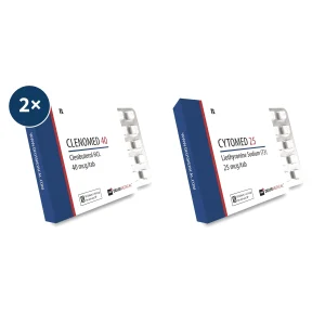 Clenbuterol + T3 Abnehmkur mit zwei Packungen Clenomed 40 Clenbuterol Tabletten und einer Packung Cytomed 25 Liothyronin Tabletten für 8 Wochen Fettverbrennung ohne Steroide.