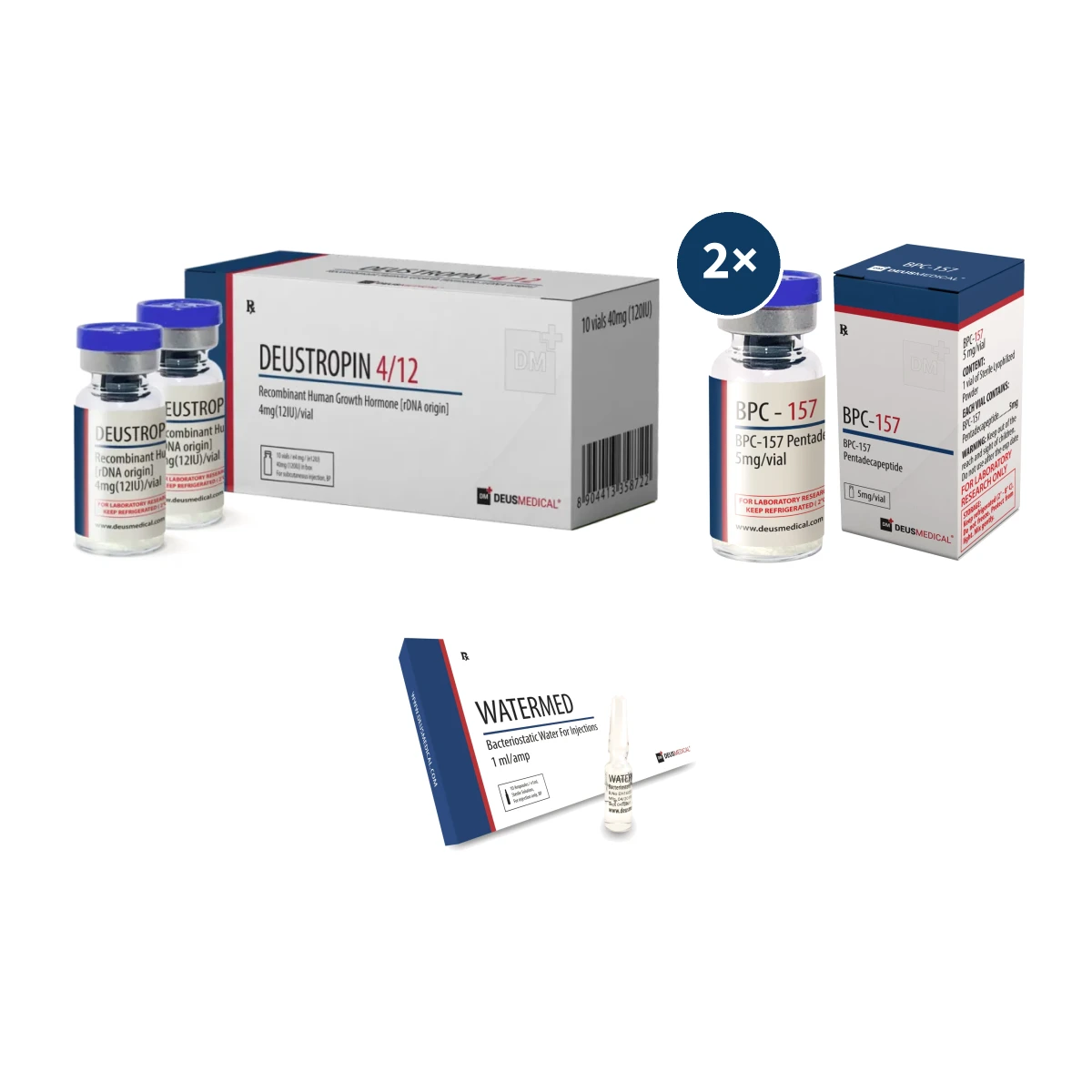 Anti-Aging HGH + BPC-157 Kur – Regeneration und Heilung über 8 Wochen 1 Anti-Aging HGH + BPC-157 Kur mit einem Deustropin 120 IE Somatropin-Kit, zwei Vials BPC-157 5 mg und Watermed bakteriostatischem Wasser – 8-wöchige Regenerations-Kur ohne Steroide.
