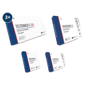 Anadrol Kur Plan für extreme Masse mit einer Packung Anadromed 50 Oxymetholon Tabletten, drei Packungen Testomed E 250 Ampullen, Nolvamed 20 und Clomimed 50 für 12 Wochen Masseaufbau mit PCT.