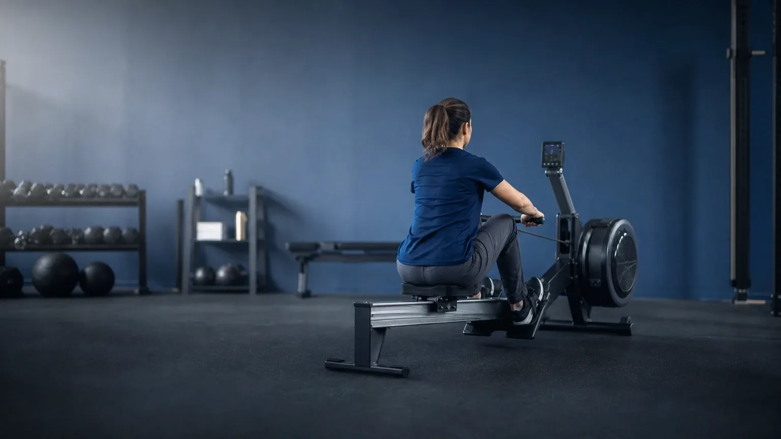 Frau trainiert ruhig am Rudergerät im Fitnessstudio – Frauen und Winstrol (Stanozolol)