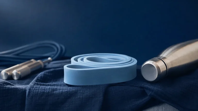 Widerstandsband, Springseil und Trinkflasche auf Leinen – Top-Steroide für die Defiphase