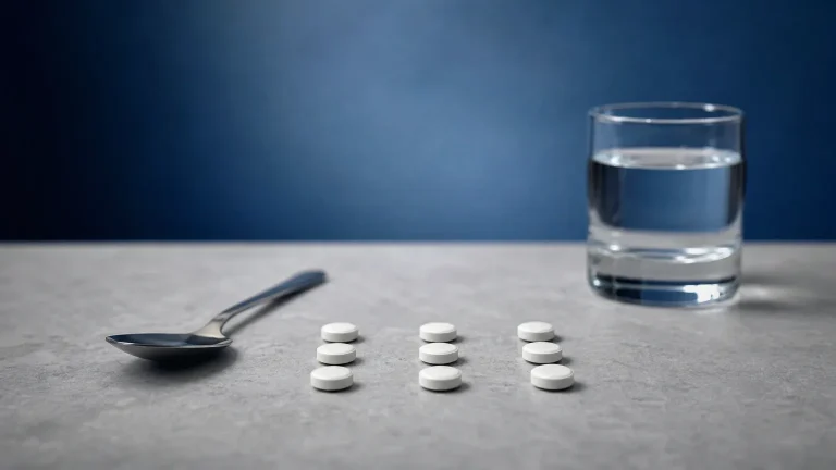 Weiße Tabletten in drei Reihen auf grauem Stein – Turinabol Dosierung und Einnahmeschema